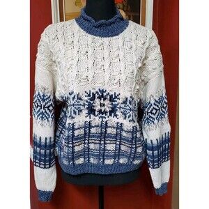 Vtg 90s Era Cable‎ Knit Chenille Crewneck PomPom Sweater Women's S/M Collectible